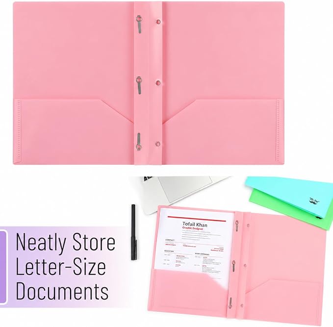 Mr. Pen- Plastic Folders with Pockets and Prongs, 5 Pack, Letter Size | Flexible Plastic Folders with Prongs