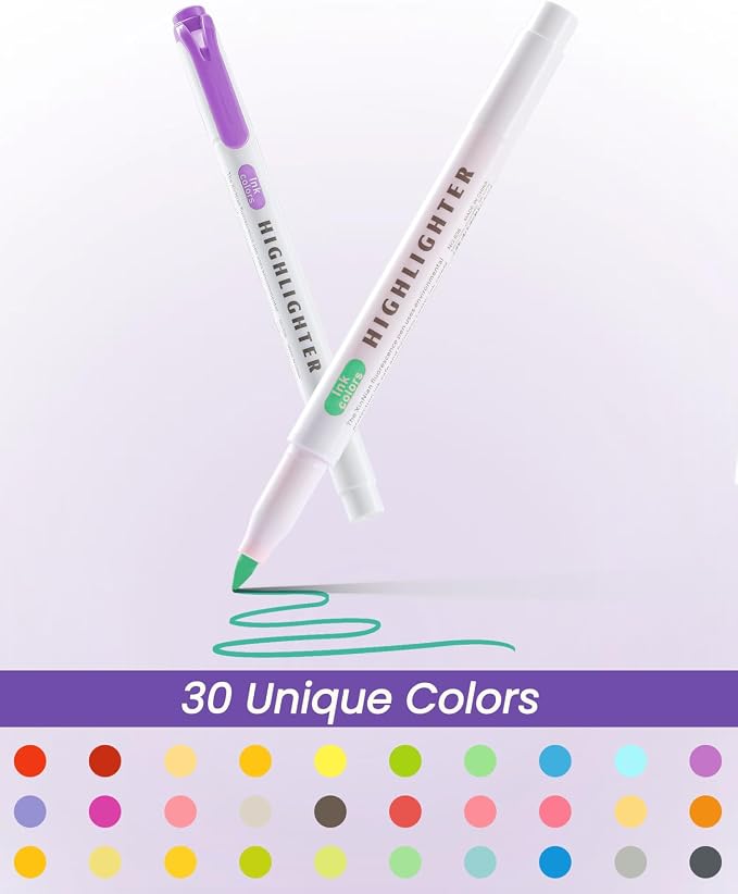 Pastel Highlighters, 30 Count Dual Tip Highlighter Markers, Fine Tip & Chisel Tip, No Bleed Quick Dry Non-Toxic Ink, Aesthetic Bible Highlighters for Journaling, School, Office & Study Notes