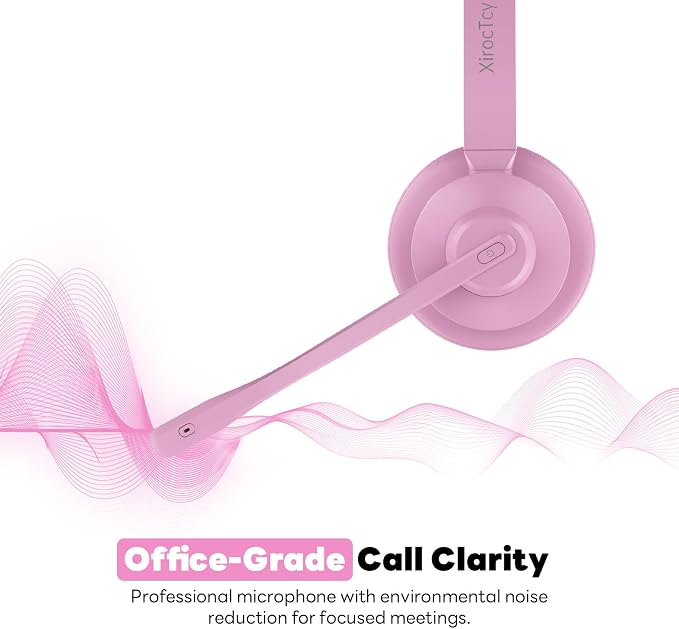 Wireless Headset with Mic for Work, Bluetooth Headset, Mic Clear Calls, Wireless Headphones with AI Noise Cancelling Microphone (Bluetooth 5.3 & Mic Mute), USB Dongle, for PC/Zoom(Pink)