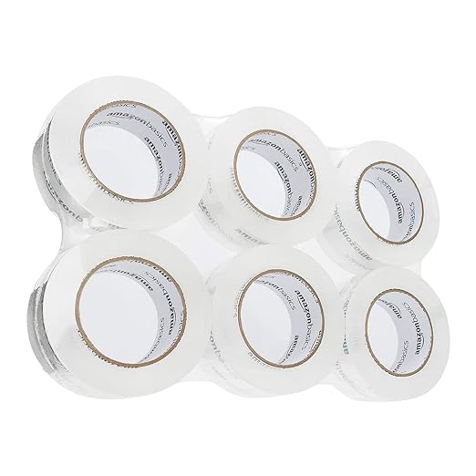 Amazon Basics Packing Tape, Strong & Durable for Moving, Storage, Shipping, Mailing and Sealing, Crystal Clear, 1.88" x 109 Yards, 6-Pack