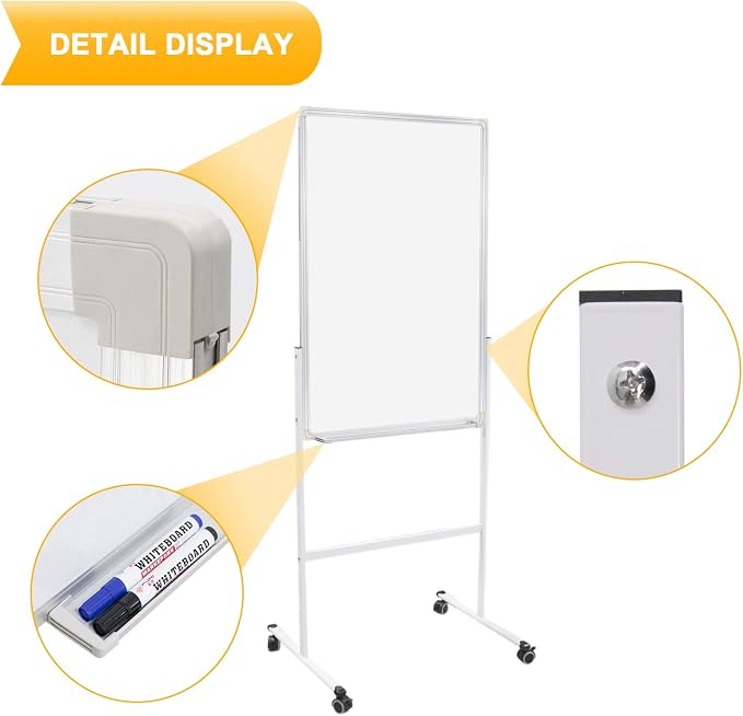 24"x36" Dry Erase Board with Stand - Adjustable Height Double Side Mobile Magnetic Rolling Whiteboard on Wheels for Home, Office & School