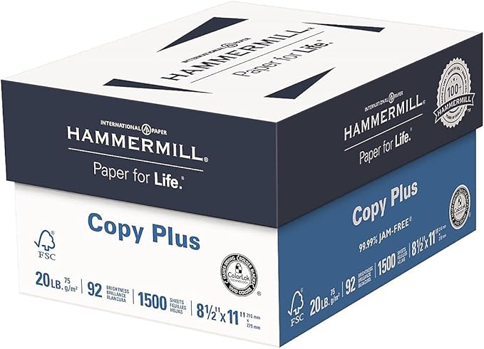 Hammermill Copy Plus 8.5-Inch x 11-Inch Copy Paper, 20 lbs., 92 Bright, 500 Shts/RM, 3RM/CT (105040)