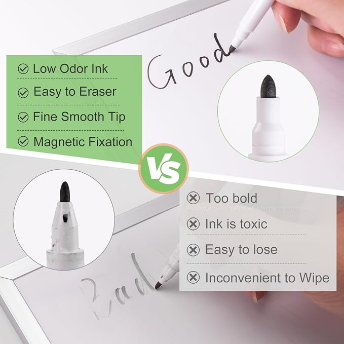 200 Pcs Magnetic Dry Erase Markers, with Eraser Cap, Black | White Board Mini Markers, Fine Point Tip, for School Supplies, Classroom, Home & Daily Use