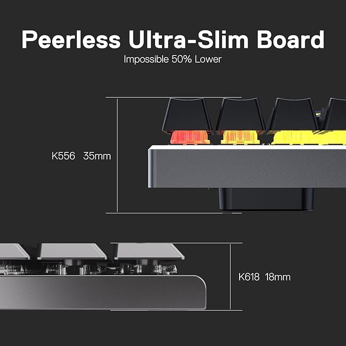 Redragon K618 PRO 3-Mode Wireless RGB Mechanical Keyboard, BT/2.4Ghz/Wired Low Profile Win/Mac Gaming Keyboard w/Ultra-Thin Design, Dedicated Media Control & Linear Red Switch