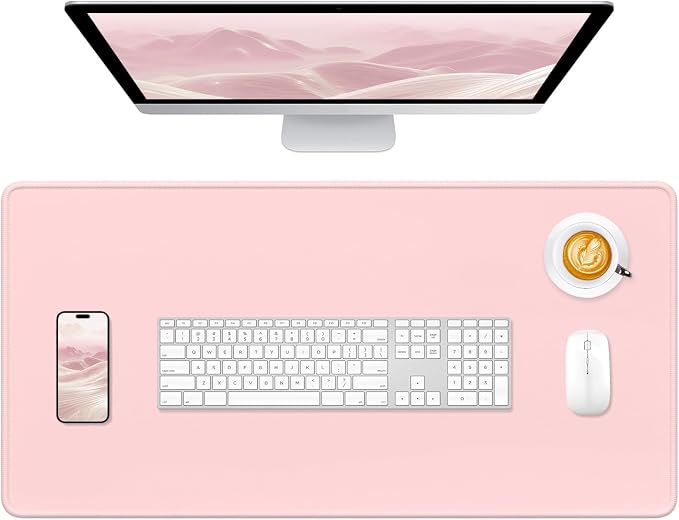 Hsurbtra Desk Pad, 32" x 16" Premium-Textured Desk Mat, Stitched Edge Anti-Slip Waterproof Rubber Mouse Pad, L Extended Computer Mat for Office Gaming Laptop Keyboard Pink