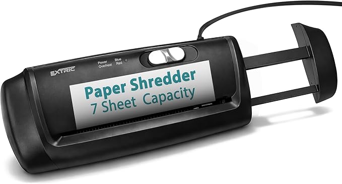 Paper Shredder for Home, Portable Paper Shredders Heavy Duty with Extendable Arm – 7 Sheet Strip-Cut, Credit Card Slot, Mini Document Shredder Without Basket for Home, Office, Overheat, Jam protection