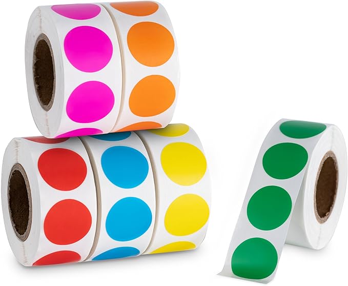 Hoewina 3000Pcs Colored Dot Stickers, 1" Label Sticker Round Color Coding Labels Circle Dots Labels Circle Stickers for Office,Classroom,Family（Etc - 6 Colors, 500 Labels/Roll）