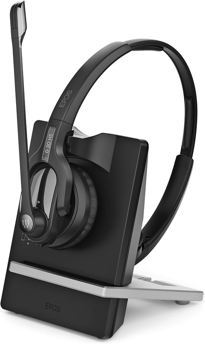 EPOS Impact D 30 Phone - Wireless DECT Dual Ear Headset for Connection to a Desk Phone, Black