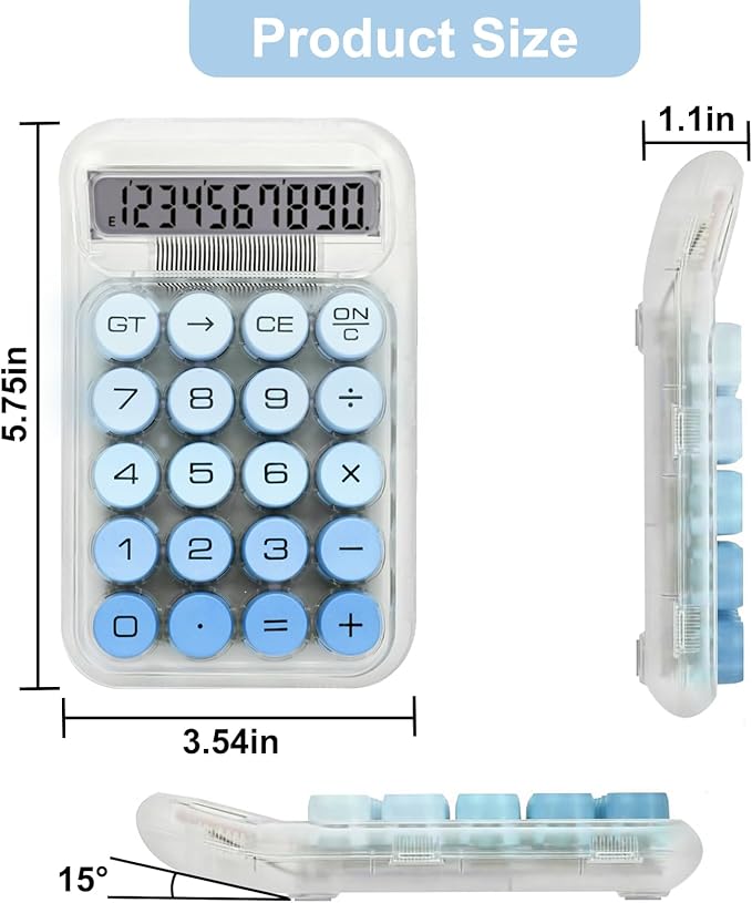 Cute Calculator, Mechanical Switch Calculator, Calculators Desktop 10 Digits, Desk Calculators with Big Buttons and LCD Display, Battery Power, Ideal for School Home Office Basic(Blue)