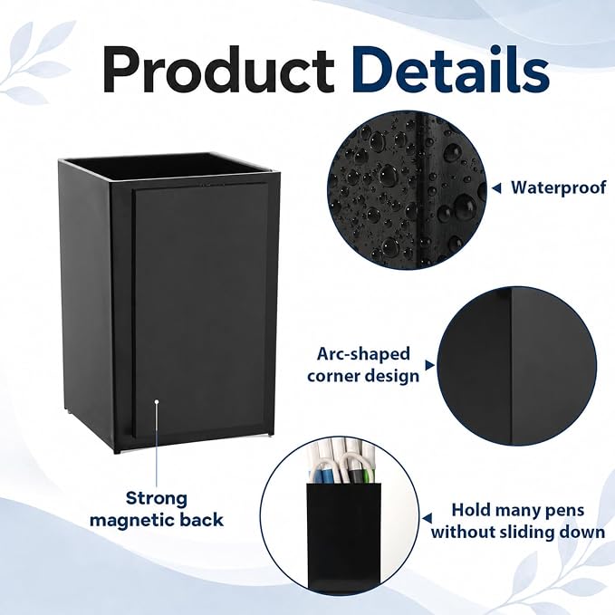 6 Pcs Classroom Magnetic Storage Boxes Acrylic Pencil Pen Holder Cup Storage Organizer Magnetic Dry Erase Marker Holder Containers for Whiteboard Refrigerator Locker Home Office School (Black)