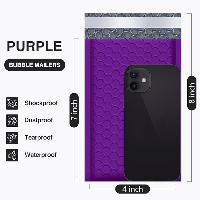 UCGOU Bubble Mailers 4x8 Inch Purple 50 Pack Usable Size 4x7 Padded Envelope Small Business Mailing Packages Opaque Self Seal Adhesive Waterproof Boutique Shipping Bag for Jewelry Makeup Supplies #000