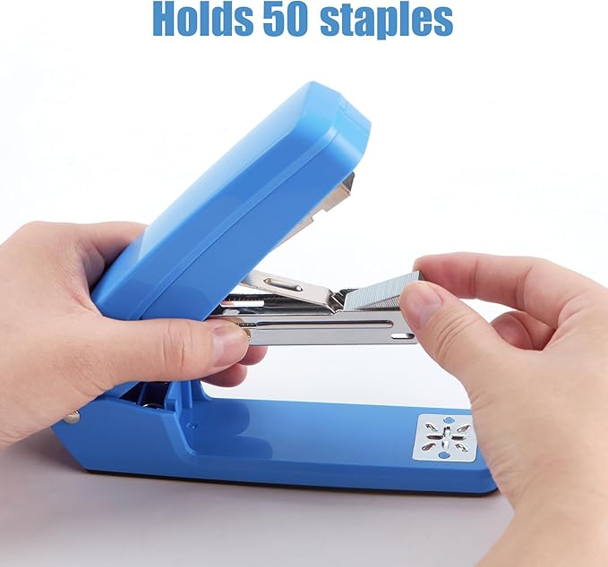 Deli/EZWORK Swing-Arm Swivel Stapler, 25 Sheets Capacity, 360 Degree Rotate Desk Staplers with 1000 Staples for Booklet or Book Binding, Blue