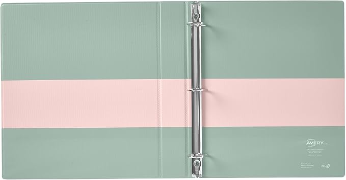 Avery® Two-Tone 3 Ring Binder, 1.5" Slant Rings, 1 Blush/Sage Binder | For School, Home and Office Organization, Customizable Clear Overlays, DuraHinge Tear-Resistant Spine, DuraEdge Sides