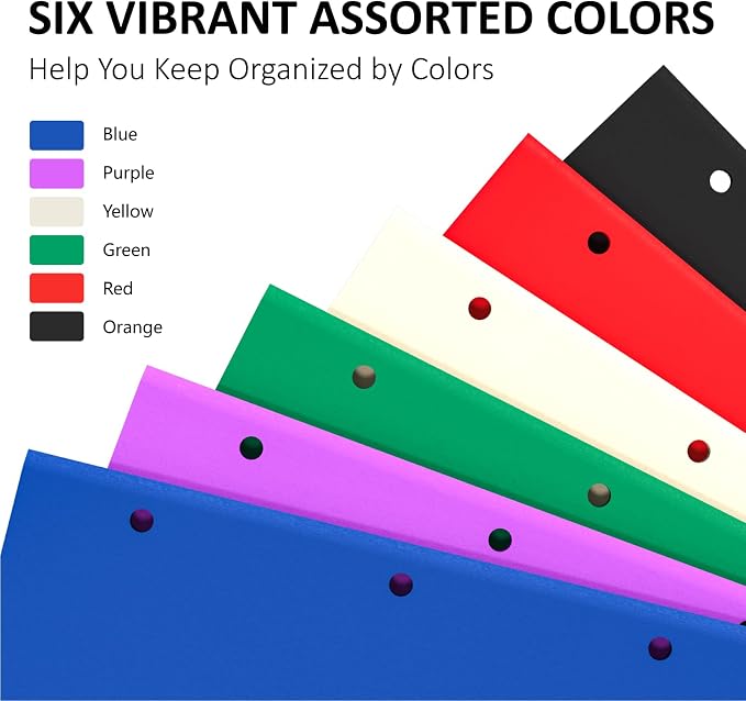2 Pocket Folders with 3 Hole Punch, 6 Pack, Fit 3 Ring Binder, 10 Labels | Heavy Duty Paper Folders with Pockets, Aesthetic Colored File Folders, for Office Business School, for Letter Size Paper