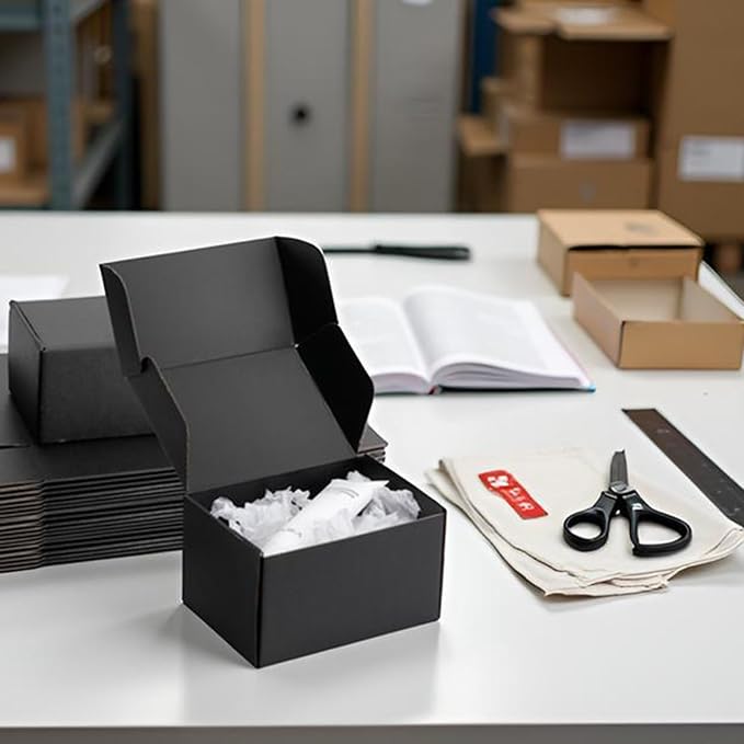 7x5x4 inch Black Shipping Boxes for Small Business- Set of 25 | Sturdy ECT 32 Corrugated Cardboard Mailer Boxes, Easy Assemble for Packaging, Mailing, Gift
