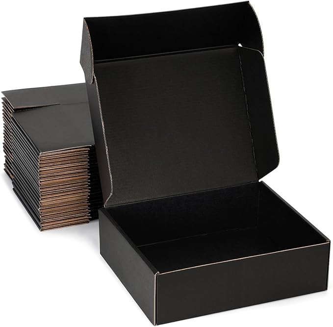 Small Shipping Boxes 9x6x2 Inch (25 Pack) - Sturdy Black Corrugated Cardboard Boxes for Small Business, Ecommerce, Mailing & Packaging | Recyclable Gift & Storage Boxes