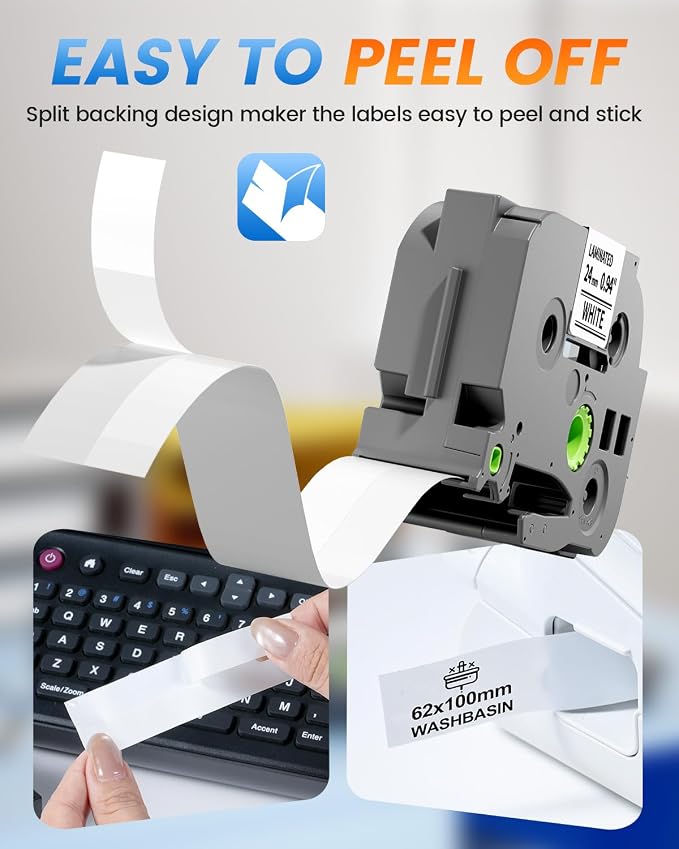 TZe-251 TZe251 Replacement for Brother P Touch TZe TZ Label Maker Tape 24mm | 0.94 Inch Laminated White Label Tape, Compatible with Brother PT-D600 PT-D610BT PT-P700 PT-P710BT PT-P910BT, 1 Inch, 5-Pack
