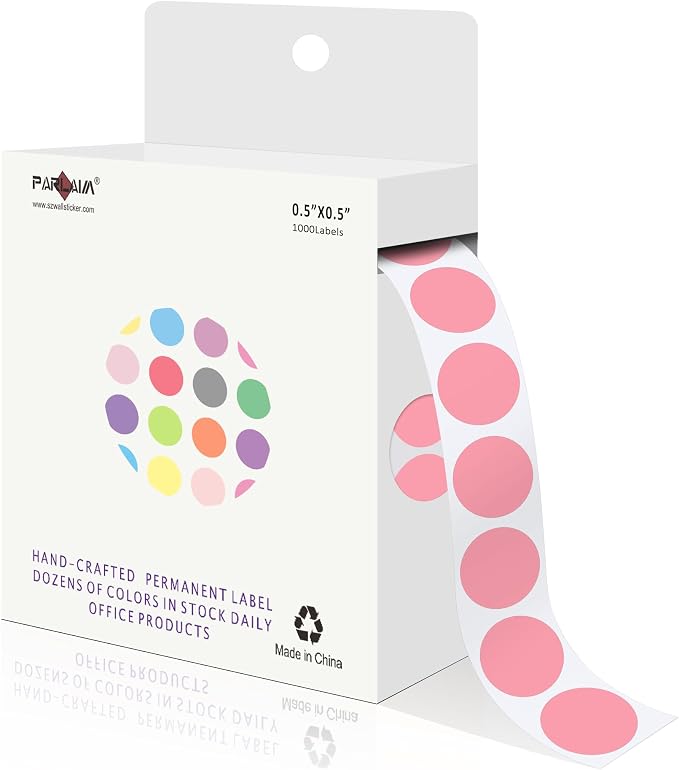 PARLAIM 1/2 Inch Circle Sticker Labels,1000 Stickers Round Color Coding Circle Dots Stickers,Roll Dot Stickers Label for Office Home Office(Pink)
