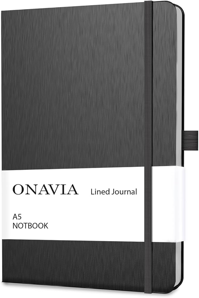 A5 Hardcover Notebook Journal, College Ruled Lined Notebook for Work, Office Meetings, Journaling, Planning & Daily Writing, 160 Pages (80 Sheets), 5.8 x 8.3 in, Black