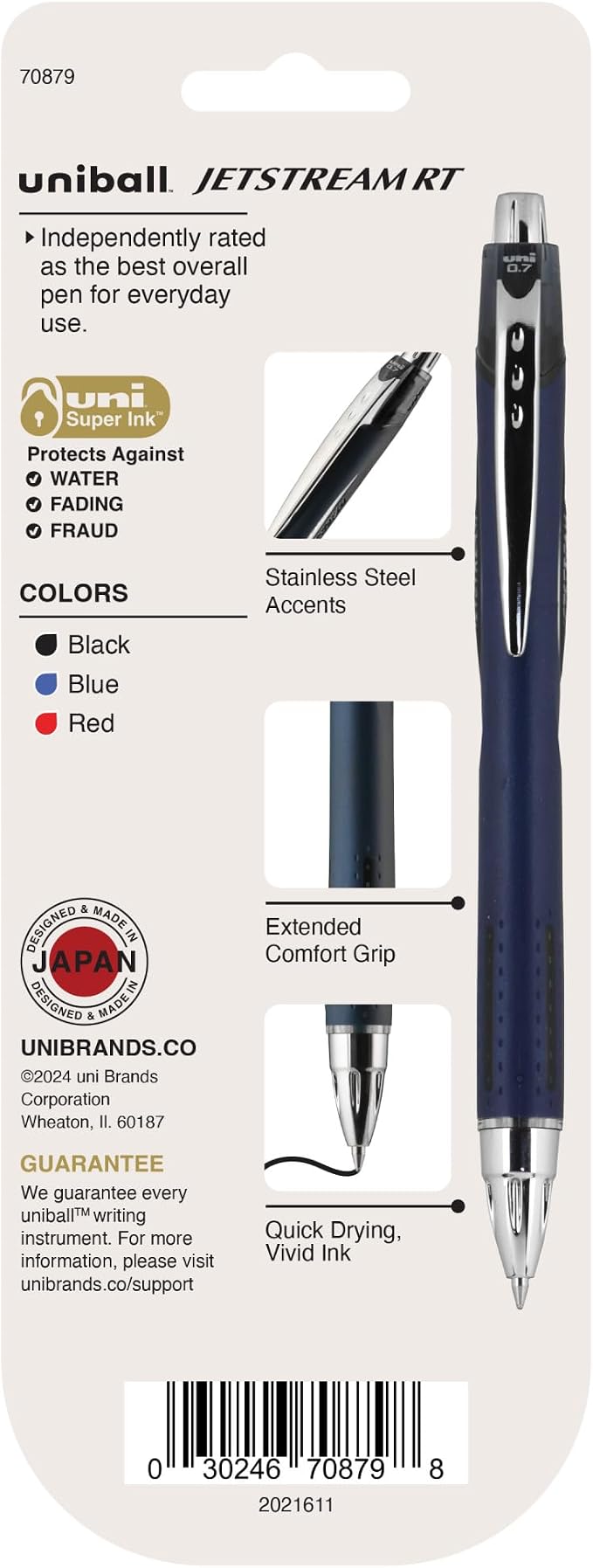 uniball™ Jetstream RT Ballpoint Pens, Black, Blue & Red Ink, 3 Count | 0.7mm Fine Point, Retractable, Smooth Writing, Quick-Drying, Smear-Resistant, uni Super Ink™