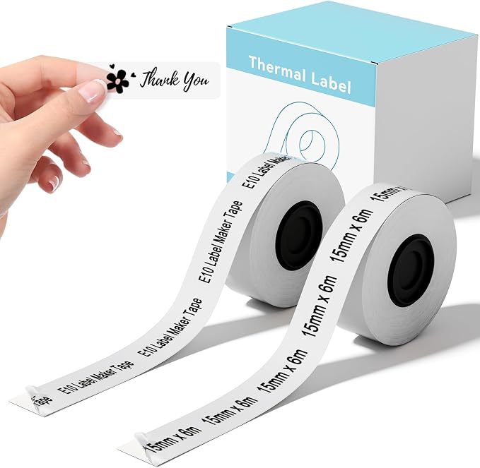 2 Packs Compatible with SUPVAN E10 & E11 Label Maker Tape,Transparent | 15mmx6m ,Continuous Standard Laminated Thermal Label Tape,Cannot be used on Katasymbol app, please use SUPRINT app