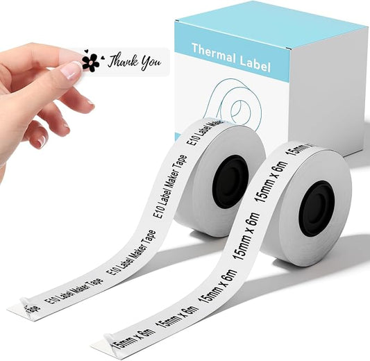 2 Packs Compatible with SUPVAN E10 & E11 Label Maker Tape,Transparent | 15mmx6m ,Continuous Standard Laminated Thermal Label Tape,Cannot be used on Katasymbol app, please use SUPRINT app