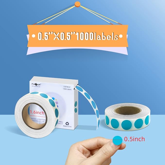PARLAIM 1000PCS 1/2 Inch Round Color-Code Dot Stickers,Circle Colorful Coding Label Sticker for Home Office Classroom(Teal)