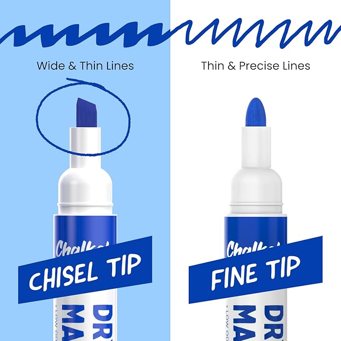 Chalkola 60 Blue Dry Erase Markers Bulk Pack, Blue Chisel Point White Dry Erase Pens - Low Odor Whiteboard Markers for Kids, Home, Office, Back to School Supplies