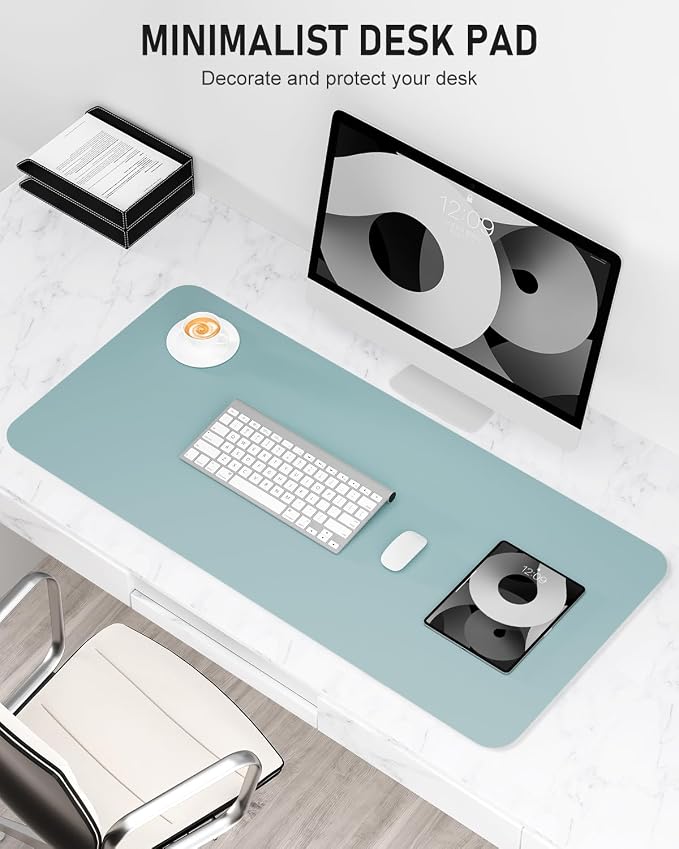 Desk Pad, 35.5" x 17" PU Leather Non-Slip Desk Mat Large Mouse Pad for Desktop, Waterproof Laptop Computer Writing Mat for Office, Home, Work, Gaming, Lake Blue