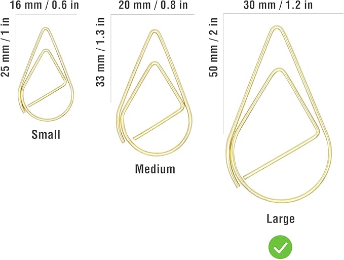 60 Pieces Gold Paper Clips Drop-shaped Large Stainless Steel Teardrop Paper Clips with Holders Box for Office School Supplies Wedding Invitations Bookmarks Women Planners (2 inch/50 mm) by DEEDYGO