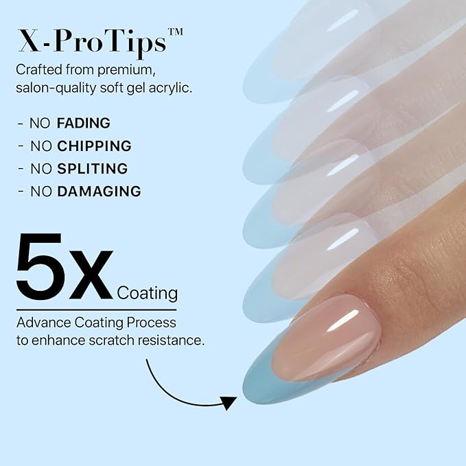 SXC Cosmetics X-Pro Tips French Tip Press On Nails - Bright Pastel Glow in the Dark Series (GLOW115-M Almond)