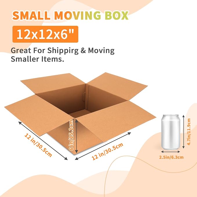 Rempry Brown 12x12x6 Shipping Boxes Set of 15, Corrugated Cardboard Box for Mailing, Packaging Small Business, Kraft Mailer Gift Boxes