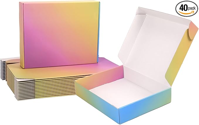 10x8x2 Shipping Boxes Medium, 40 Pack Colorful Corrugated Cardboard Mailer Boxes for Small Business, Mailing, Packaging