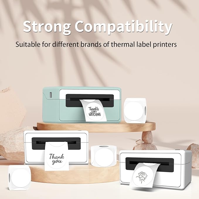 2 inch Round Thermal Label,White Circle Thermal Sticker Labels for Business and Home,Direct Thermal Printer Label for DIY Logo Design,Thanks Card,500 Labels/1 Roll