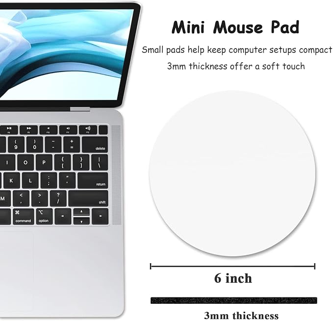 Dapesuom Small Mouse Pad, 6 x 6 Inch Thick Rubber Premium-Textured Non-Slip Portable & Washable Round Mini Mouse Mat for Women Men Wireless Laptops Keyboard Tray Gaming Computer Office Travel, White