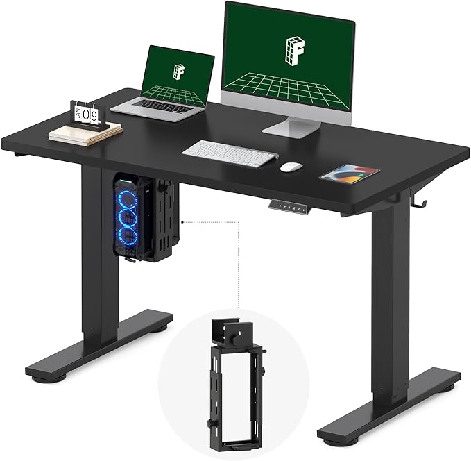 FLEXISPOT EN2 48''x24'' Electric Standing Desk with PC Stand Bundle, One-Piece Desktop, Easy-to-Install Hanging Design PC Mount, Bundle for Home Office, Game & Small Spaces, Black