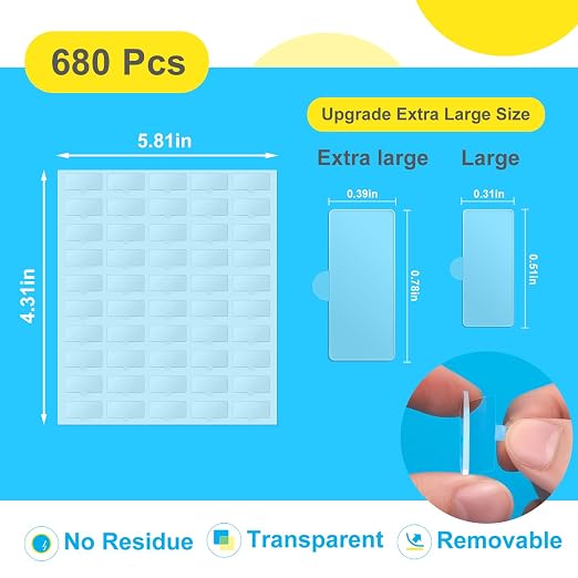 680Pcs Clear Stick Dots, Double Sided, Removable Museum Putty | Adhesive Putty for Wall Hanging, Crafts, Balloons, Festival, Party Decorations, Holiday, Wedding, Home Decor & DIY