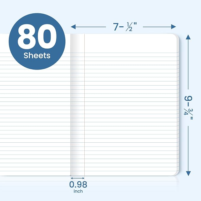 College Ruled Composition Notebook 12 Pack School Supplies, 160 Pages | 9-3/4" x 7-1/2" Aesthetic Composition Notebooks, 80 Sheets, Pastel Colors, Perfect for School, Office and Note Taking