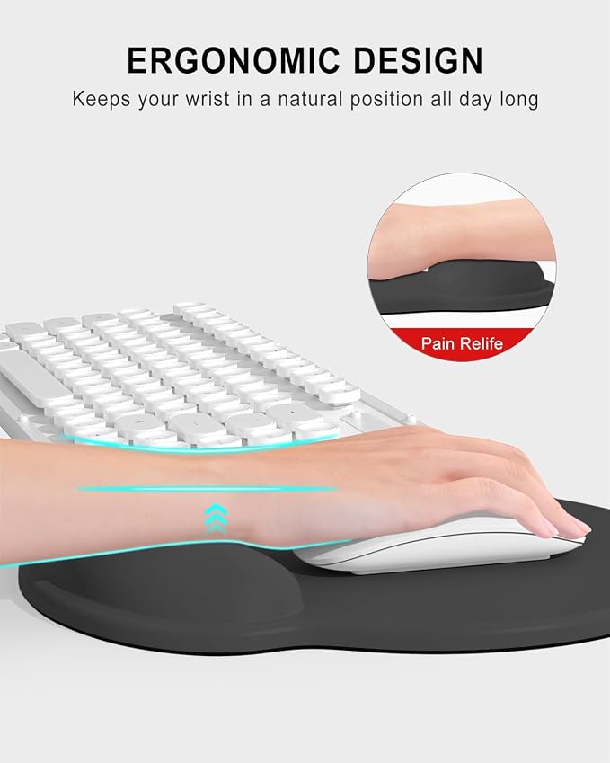 Auhoahsil Mouse Pad, Ergonomic Mouse Pad with Wrist Rest, Pain Relief Computer Gel Mouse Pad Wrist Support for Laptop, Mousepad with Non-Slip PU Base, Mouse Pads for Desk, Dark Gray