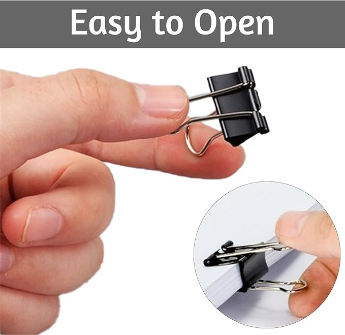 OWLKELA 140 Pcs Binder Clips, 0.75 inch, Black | Metal Paper Clamps, Paper Binder Clip, Ideal for Office, Home and School Supplies