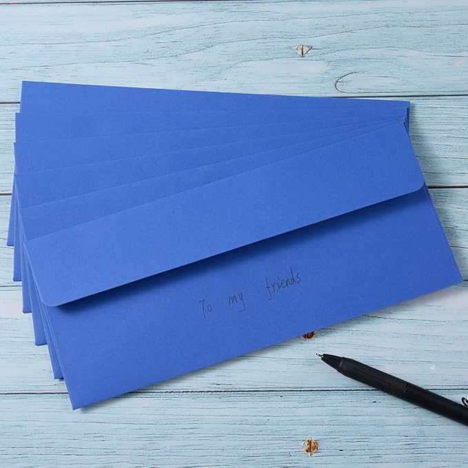 100 Pack Colored #10 Business Envelopes, 4.13 x 9.49 Inches, Blue | Self Seal, Standard Envelopes, For Office Checks, Business Letter Mailing, Greeting Card