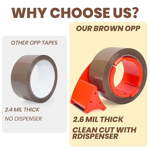 ADHES Brown Packing Tape with Dispenser, 1.88in x 55yds x 2.6mil | Heavy Duty Box Sealing Tape for Moving & Packaging, Strong Adhesive, 6 Rolls
