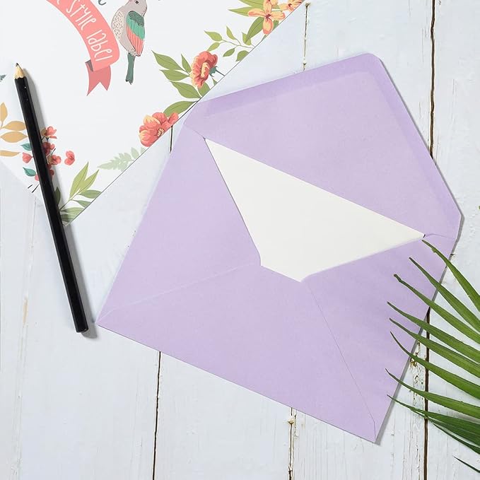 50 Pack A7 Colorful 5x7 Envelopes V Flap Invitation Envelopes for 5x7 Cards, Birthday, Weddings, Graduations, Greeting Cards, Baby Shower 5.24 x 7.24 Inches (Violet)
