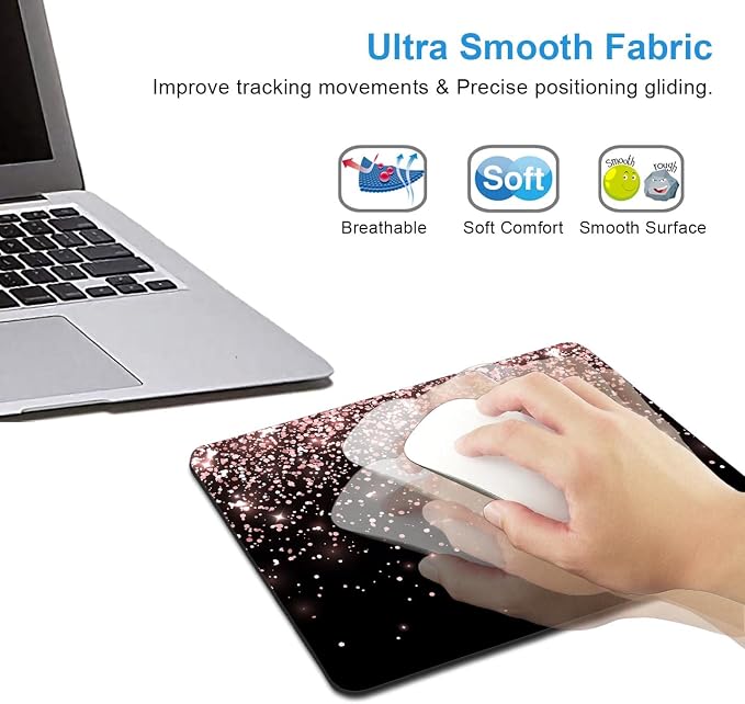 Mouse Pad, Rose Gold Glitter Black Mouse Pad, Non-Slip Rubber Base Women Mousepad, Mouse Mat Pad for Work, Game, Office, 9.5 x 7.9 Inch - Beautiful Modern Luxury Design