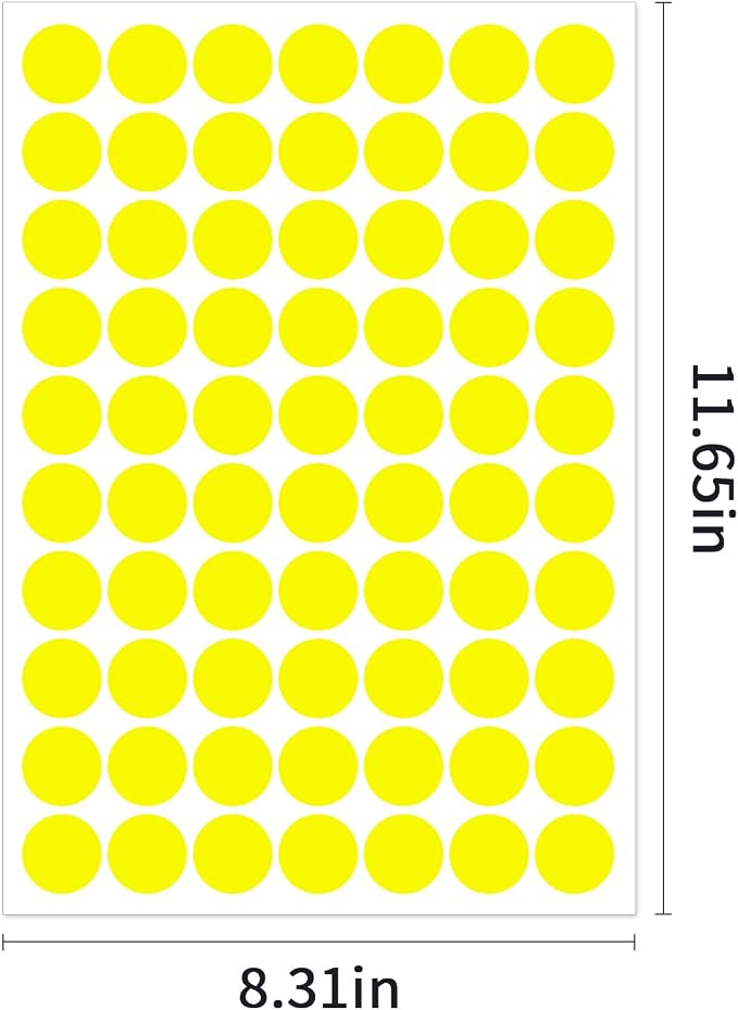 1" Yellow Dot Stickers 1050 PCS Circle Round Color Coding Label | Used for manual labor in kindergartens, garage yard price sales, organizing activity color groups,marking spice bottles