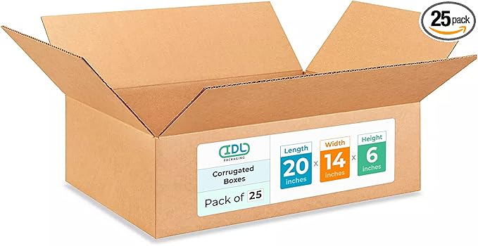 Large Shipping & Moving Boxes 20"L x 14"W x 6"H (25-Pack) - Extra Strength 200 lb vs Regular - USA-Made Corrugated Moving Boxes Large for Delivering - Heavy Duty Moving & Packing Box by IDL Packaging