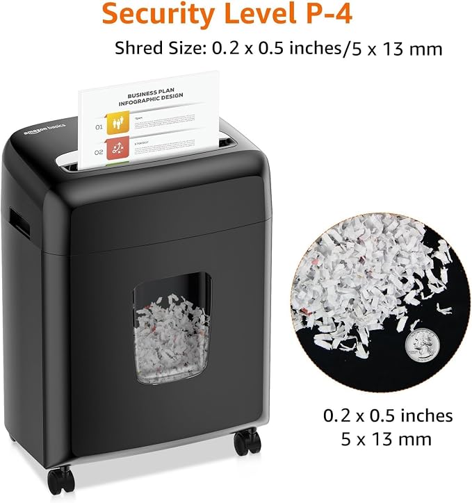 Amazon Basics High Security Micro Cut Paper Shredder, 8 Sheet Capacity, CD and Credit Card Shredder with Pull Out Bin, Black