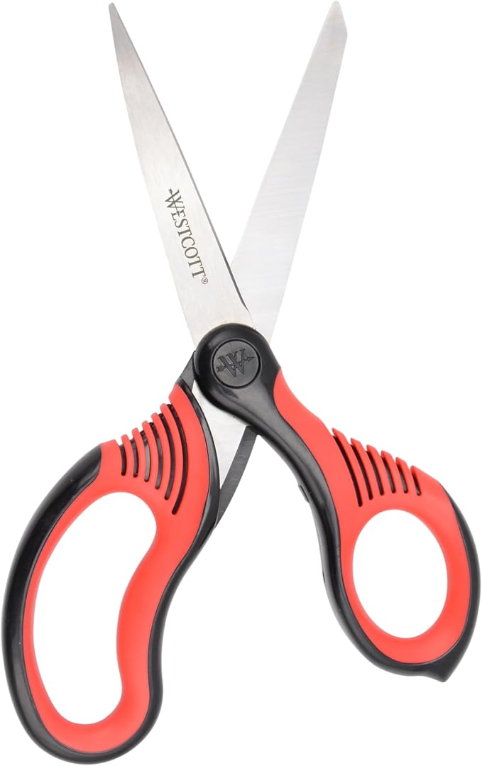 Westcott 8-Inch Titanium-Bonded Premium Handle Scissors for Office and Home, Black/Red