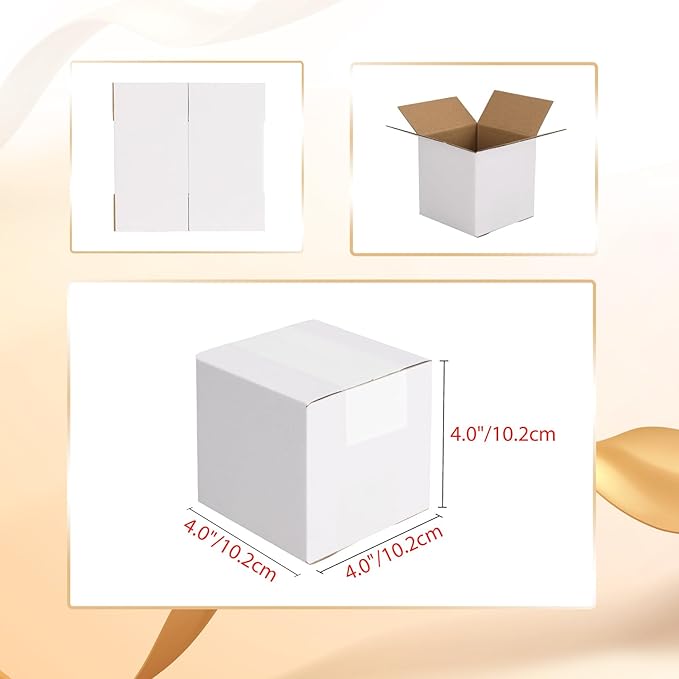 Calenzana 4x4x4 Shipping Boxes Set of 50, Small Corrugated Cardboard Box for Mailing Packing Gifts, White