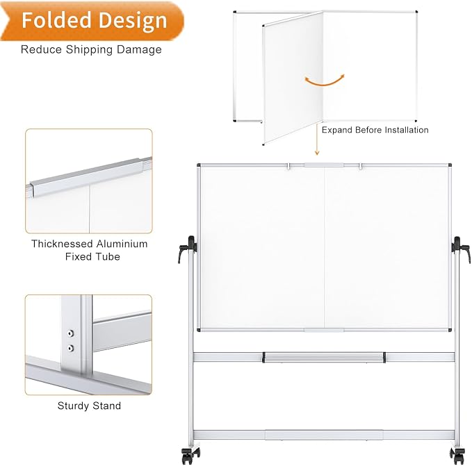 VIZ-PRO Rolling Whiteboard, 96" x 48" Mobile White Board with Stand | 8' x 4' Double-Sided Standing Magnetic Dry Erase Board on Wheels for School Office Home